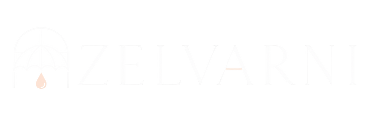 Zelvarni white and peach rain-accessory wordmark